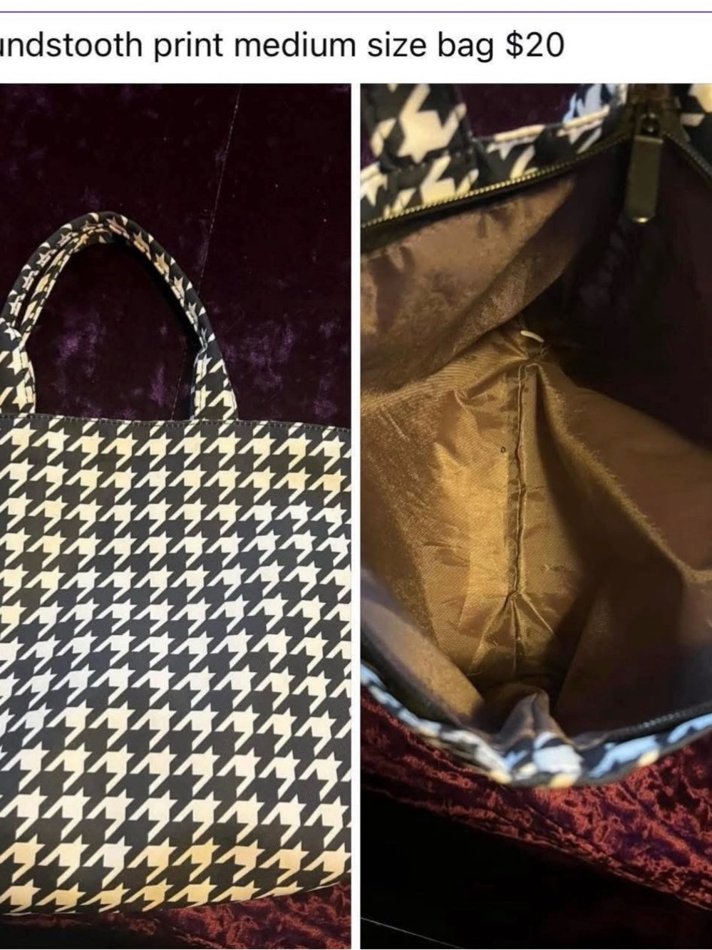 Houndstooth Tote Bag - Black & White